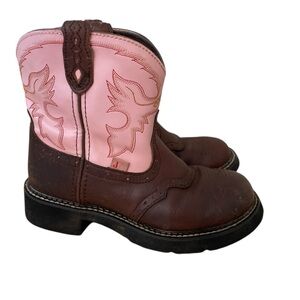 Justin Gypsy Pink Cowboy Boots Girls Size 3D Leather Western Boots Broken In